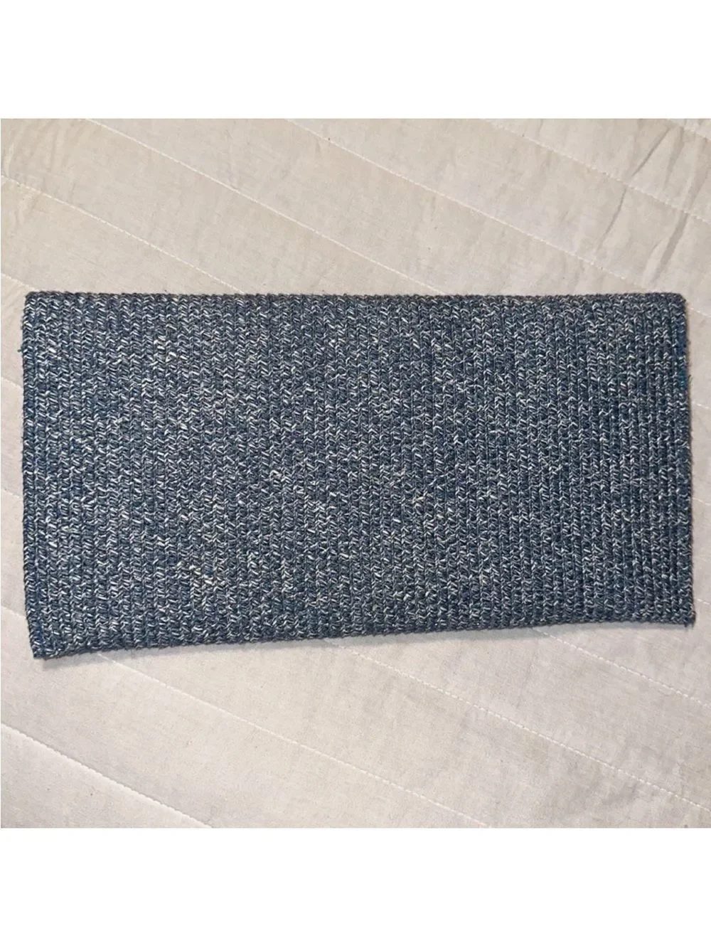 kelly & katie Blue White Heathered Paper Straw Large Bow Envelope Clutch